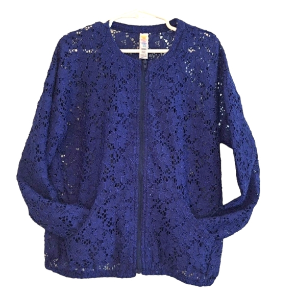 LuLaRoe Monroe Girl's Lace Zip Up Cardigan Size 12 - Picture 3 of 6